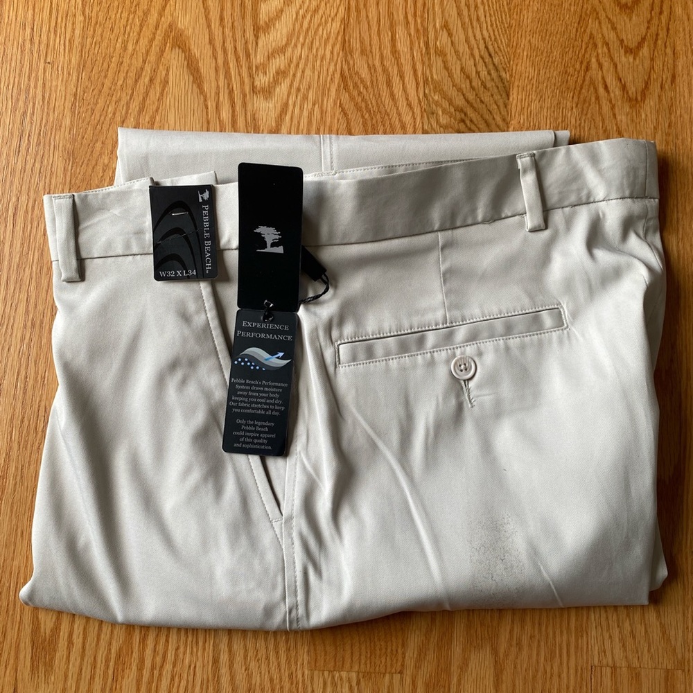 Pebble Beach Cream Golf Pants; Size: 32W, 34L